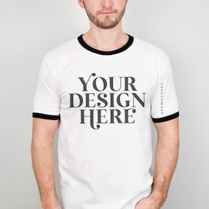 Next Level 3604 mockup Ringer tee white black mock up NL3604 Unisex cotton ringer t-shirt mock-up simple male modeled fathers day mock