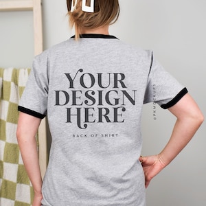 Next Level 3604 mockup Back of shirt Ringer tee heather grey black mock up NL3604 Unisex cotton ringer tee printify mock-up simple modeled