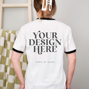 Next Level 3604 mockup Back of shirt Ringer tee white black mock up NL3604 Unisex cotton ringer t-shirt printify mock-up simple modeled mock