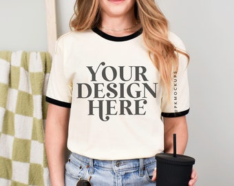 Next Level 3604 mockup Ringer tee natural black mock up NL3604 Unisex cotton ringer t-shirt printify mock-up simple modeled styled mockup