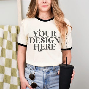 Next Level 3604 mockup Ringer tee natural black mock up NL3604 Unisex cotton ringer t-shirt printify mock-up simple modeled styled mockup