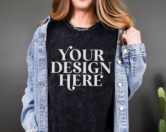 Colortone 1300 black mockup C1300 Tshirt Model Mock up Oversized tee mock Color tone unisex mineral wash tee mock-up dark 90's grunge rock