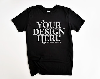 Black Softstyle T-shirt Mockup Gildan 64000 Mock up for POD Simple Flatlay tee mock-up dark grey Printful G64000 Mock for Print on demand