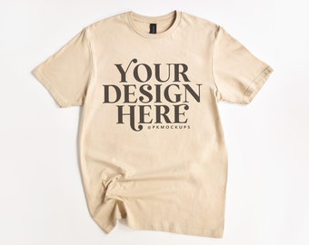 Gildan Softstyle Sand T-shirt Mockup Gildan 64000 Mock up for POD Simple Flatlay tee mock-up Printful G64000 aesthetic Mock Print on demand