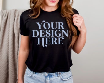 Bella Canvas 8882 luźny, krótki T-shirt w kolorze czarnym, BC8882 krótki top, damska krótka koszulka, BC 8882 prosty, minimalistyczny