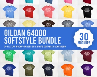 Gildan 64000 tshirt Mockup Bundle, Softstyle 64000 mock up, minimalist flat lay POD Mock-up print on demand mocks G640 Real t-shirt mock-ups