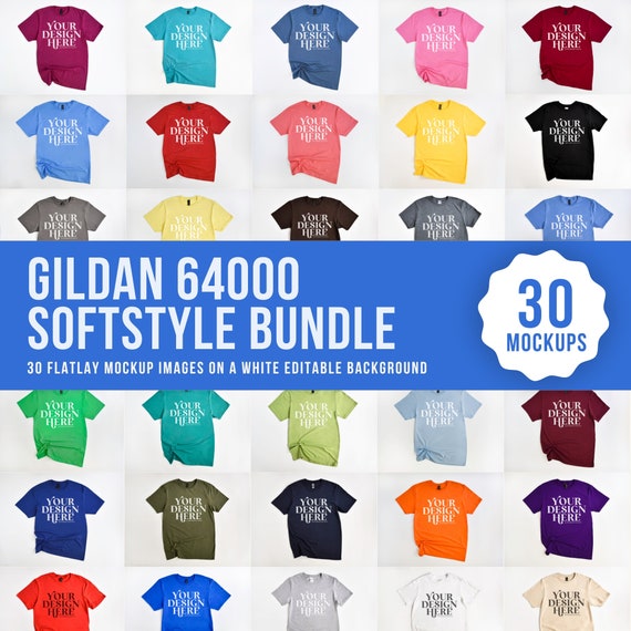 Gildan 64000 tshirt Mockup Bundle, Softstyle 64000 mock up, minimalist flat lay POD Mock-up print on demand mocks G640 Real t-shirt mock-ups