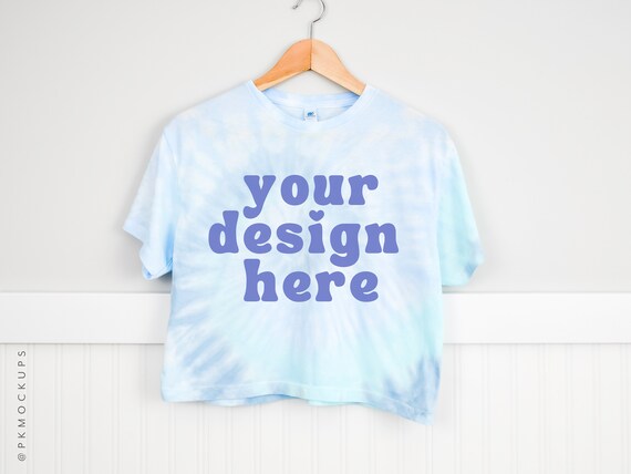 Colortone 1050 mockup, Lagoon Crop tee Mock up, Tie Dye cropped tee Mockups, Minimal tie-dyed Spring tshirt mock ups, simple minimal mock-up