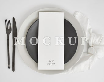 4 x 9 Menu Mockup, smart object psd, Boho Mockup, Wedding Invite Mock Up, modern menu card mock up, stationery mockup, minimalist mockup