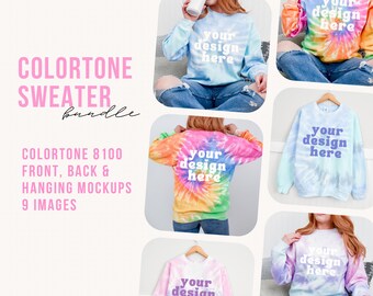 Colortone 8100 Tie dye mockup bundle, Modeled Front and back mockups, Cotton Candy Hanging, Lagoon sweater mock up, Eternity Model Mock up