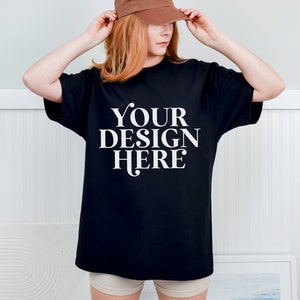 Gildan 5000 Mock up, Black Oversized model shirt Mockups, hipster model Mock-up, Print on demand, G5000 mock-up, minimalist lifestyle mockup