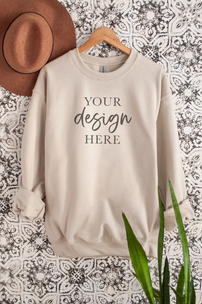 Gildan 18000 Sand Sweatshirt Mockup Blank Styled Photo High - Etsy Canada