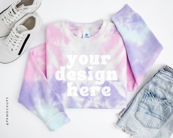 Colortone 8100 mockup, Cotton Candy Mock up, Tye Die Sweatshirt Mockups, Minimal Spring Sweater mock ups, Simple Folded Flatlay Crewneck