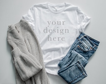 Bella Canvas 3001, White Tee Mockup, BC 3001 mock-up, BC3001 Mocks, summer tshirt mockups, spring shirt mock, minimal mocks, modern mockups