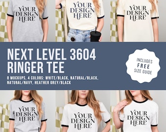 Next Level 3604 mockup Bundle Ringer tee white black mock up NL3604 cotton ringer t-shirt printify mock-up simple modeled styled mockup
