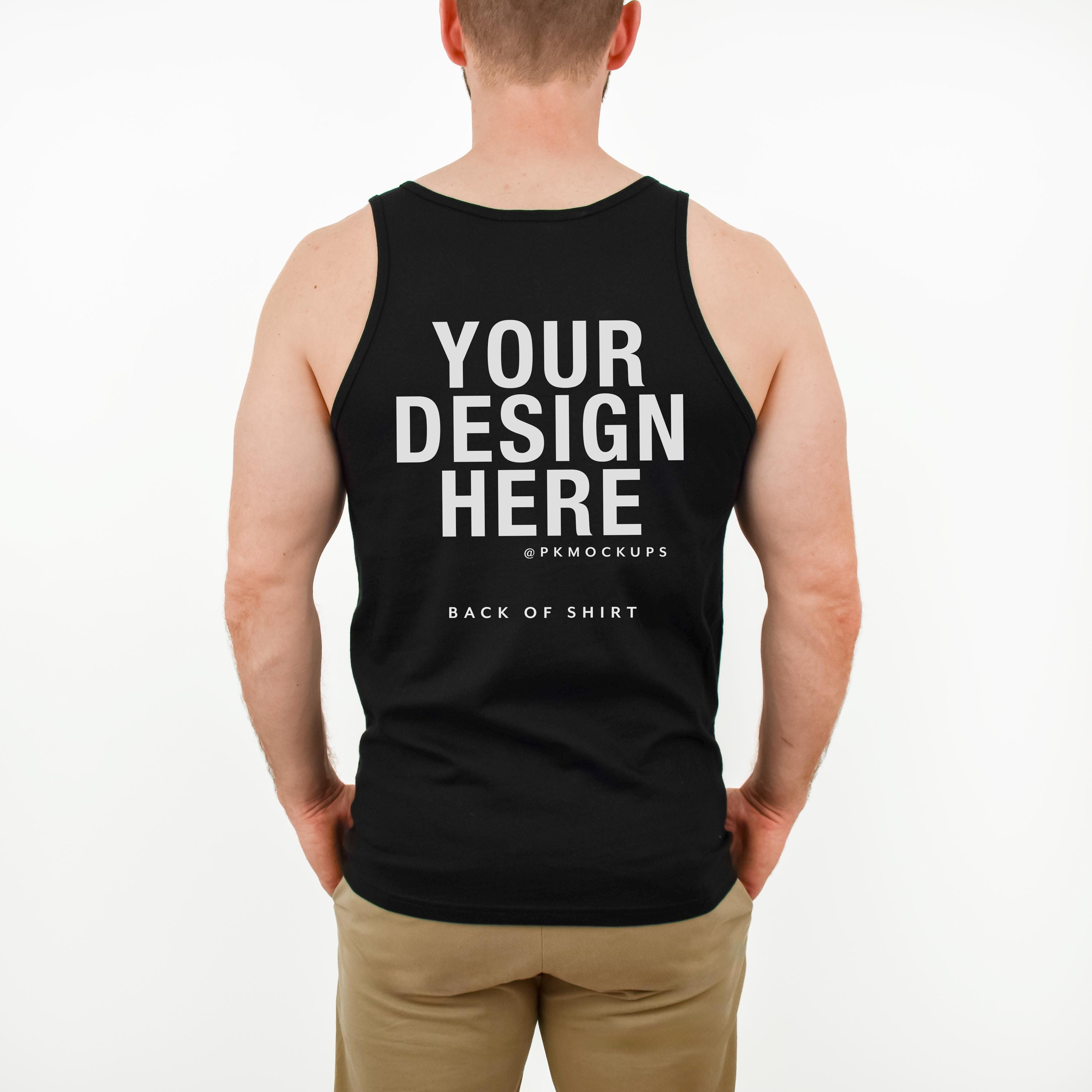 Bella Canvas 3480 Mock up Man Model Back of Muscle Shirt in Black