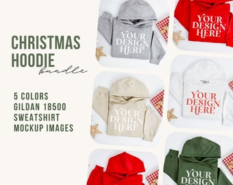 Gildan 18500 mockup bundle, Christmas Hoodie flat lay Mock up, Holiday G18000 Mockups, Flatlay sweater Mocks, Winter sweatshirt mock-up