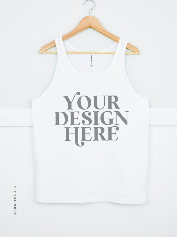 Bella Canvas 3480 mock up, Front and back of Unisex tank top, White sleeveless mockup, Hanging muscle shirt Mock-up, Print on demand mocks