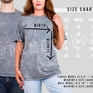 Colortone 1300 Guía de tallas Camiseta con lavado mineral Tabla de tallas Tabla de tallas POD Plantilla Canva Colort one Maqueta estética Tabla de tallas editable
