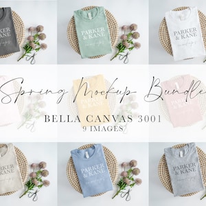 Bella Canvas Bundle of Mockups, Spring Flatlay mocks, Bella Canvas 3001 flat lay, print on demand mock, Printful and Printify mock-ups