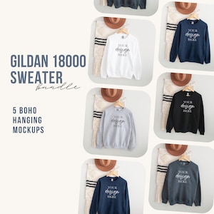 Gildan 18000 mockup-bundel, herfstboho-trui mock-up, western sweater mock-ups, eenvoudige platliggende mock-ups, minimalistische hangende mockups