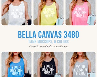 Bella Canvas 3480 Tank Mockup Bundle BC3480 mockups Mockup stile di vita primaverile POD Mock-up stampa su richiesta mockup Summer muscle racerback mock-up