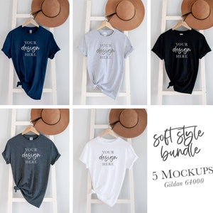 Gildan Mockup Bundle, Softstyle 64000 mock up, lifestyle flat lay, POD Mocks, print on demand, SS G64000, Printful mockup, Printify mockup