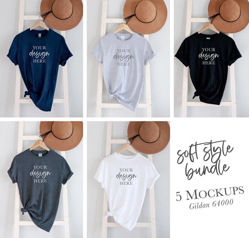 Gildan Mockup Bundle, Softstyle 64000 mock up, lifestyle flat lay, POD Mocks, print on demand, SS G64000, Printful mockup, Printify mockup image 1