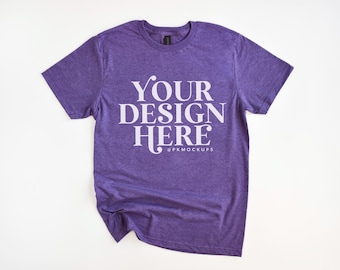 Gildan 64000 Mockup in heather purple Softstyle shirt Mock up POD Simple Flatlay tee mock-up Editable G64000 Mock minimal white background