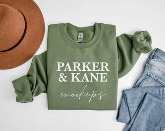 Gildan 18000 Military Green Crewneck Mockup, Sweatshirt Mock up, Flat lay Mockups, Gildan 18000 Mock-up, Sweater mockup, Printful Flatlay