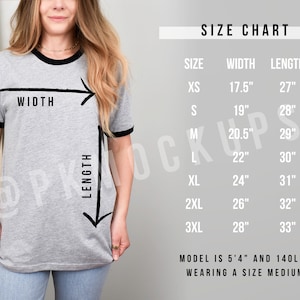 Next Level 3604 Size Guide NL Ringer T-shirt Sizing Chart POD Size Chart Canva Template NextLevel Aesthetic Mockup Editable Sizing Chart