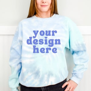 Colortone 8100 mockup, Lagoon Mock up, Tie Dye Model Sweatshirt Mockups, Minimal tie-dyed Spring Sweater mock ups, Simple modelled Crewneck