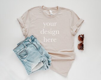 Bella Canvas 3001 Mockup, Soft Cream mock, BC 3001 mock-up, summer mockups, BC3001 tshirt mocks, minimal mocks, modern mock-ups