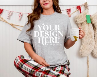Gildan 5000 Mockup Sport Grey, G5000 Christmas tshirt mock up, Holiday t-shirt Mockups, Winter tee Mockups, Xmas shirt mock, Print on demand