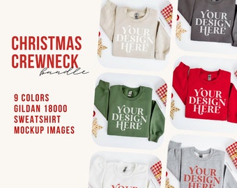 Gildan 18000 mockup bundle, Christmas crewneck flat lay Mock up, Holiday G18000 Mockups, Flatlay sweater Mocks, winter sweatshirt mock-up