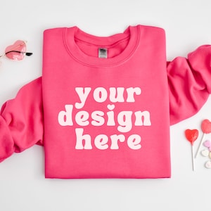 Gildan 18000 Crewneck Mockup, G180 Heliconia Sweatshirt Mock up, Valentines Sweater mockups, Printify Flatlay, Print on demand Crew neck
