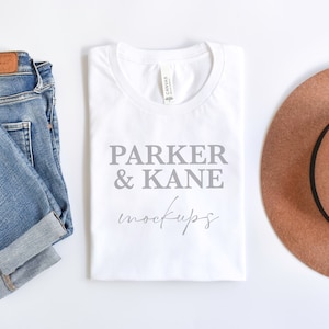 White Tshirt Mockup, Bella Canvas 3001, Boho tee shirt mock-ups, Folded Flatlay Mock-up, Print on demand mock, Printful mock, modern BC3001