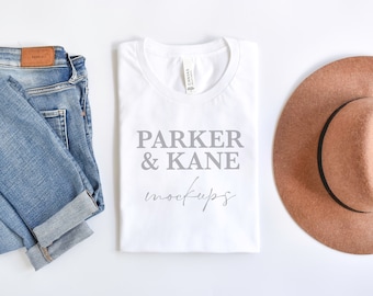 White Tshirt Mockup, Bella Canvas 3001, Boho tee shirt mock-ups, Folded Flatlay Mock-up, Print on demand mock, Printful mock, modern BC3001