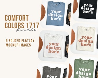 Comfort Colors 1717 Mockup Bundle, Fall C1717 Shirt mock up, simple Folded Flatlay Mockups in White, black, pepper, blue jean, moss, ivory