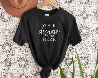Gildan 64000 Mockup, Black T-shirt Mockup, Printful Gildan Mock, image template, Softstyle 64000 mock-up