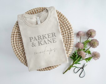 Bella Canvas Mockup, Heather Dust 3001 cvc, Spring blank tee shirt photo, Folded Flat Tee Mock-up, Print on demand mocks, Printful mock