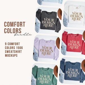 Comfort Colors 1566 Mockup Bundle, Flatlay sweatshirt mock up, Retro folded flat lay C1566 Sweater mock-up, Simple modern printify Mockups