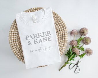 Bella and Canvas 3001 Mockup, White Boho blank tee shirt mock up, Folded Flat Tee Mock-up, Print on demand mockups, Printful mock ups, pod