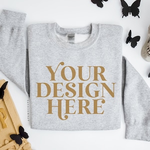 Halloween Gildan 18000 Mockup, Boho Sport Grey Sweatshirt Mock up, Crewneck Flat lay Mockups, Fall Flatlay Sweater mockup, Printful G180