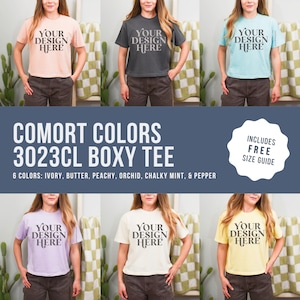 Comfort Colors 3023CL Boxy tee Mockup Bundle Real Model tee mock up Trendy crop tee mock up bundle 3023 CL t-shirt bundle free size chart
