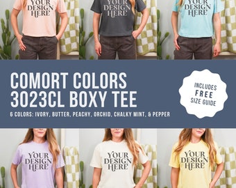 Comfort Colors 3023CL Boxy tee Mockup Bundle Real Model tee mock up Trendy crop tee mock up bundle 3023 CL t-shirt bundle free size chart