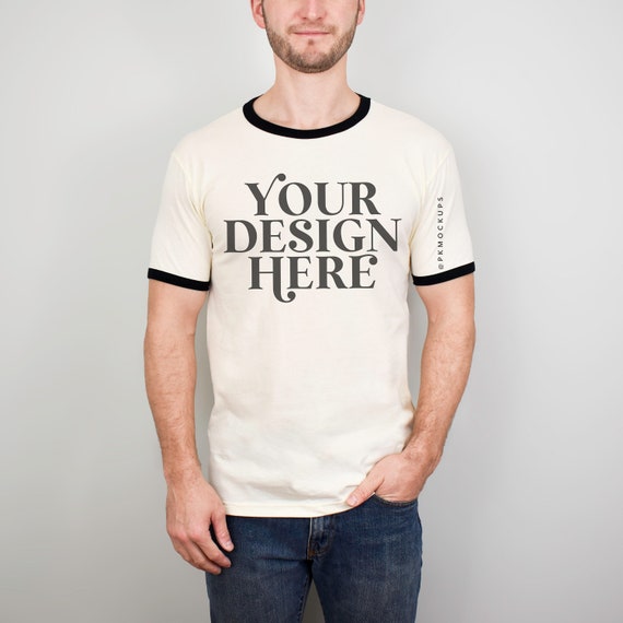 Next Level 3604 Mockup Ringer Tee White Black Mock up NL3604