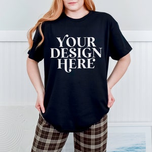 Gildan 5000 Mock up, Black Oversized model shirt Mockups, hipster model Mock-up, Print on demand, G5000 mock-up, minimalist lifestyle mockup