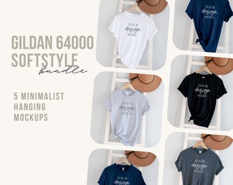 Gildan 64000 mockup Bundle, Softstyle tshirt mock up, simple hanging tee mock-up, minimalist shirt mockups, Printful print on demand mock