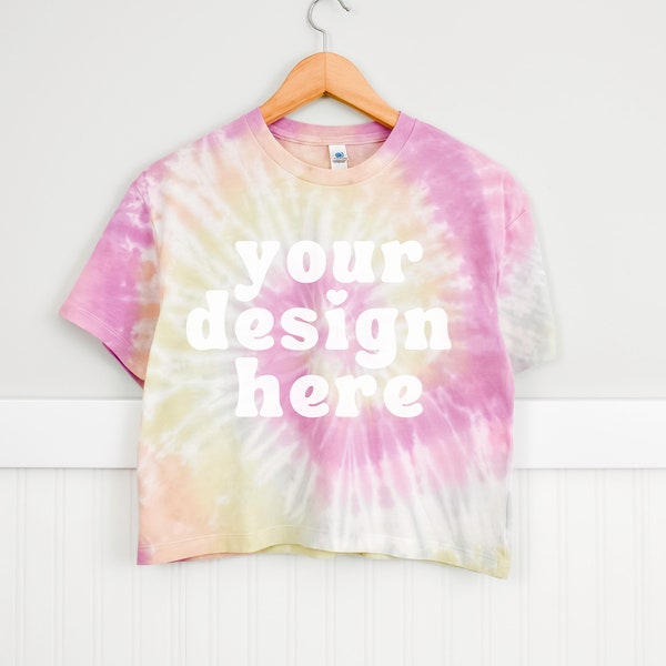 Colortone 1050 mockup, Desert Rose Crop tee Mock up, Tie Dye cropped shirt Mockups, Minimal tie-dyed Spring mock ups, simple minimal mock-up